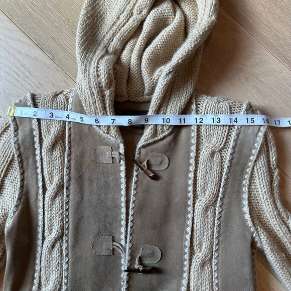 Luciano Abitboul Long Sweater Jacket Boho Leather Wool - Picture 9 of 12